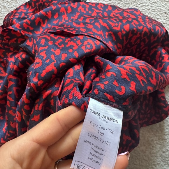 Tara Jarmon Red & Navy Leopard Print Top - Picture 4 of 6
